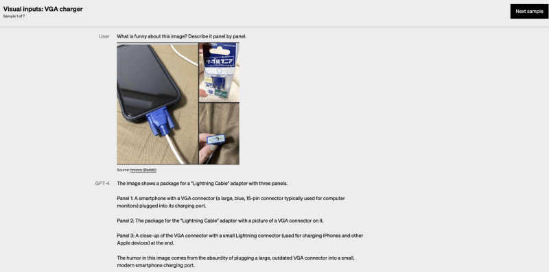 Example showcased highlight GPT-4 correctly interpreting complex imagery such as charts, memes, and screenshots from academic papers.